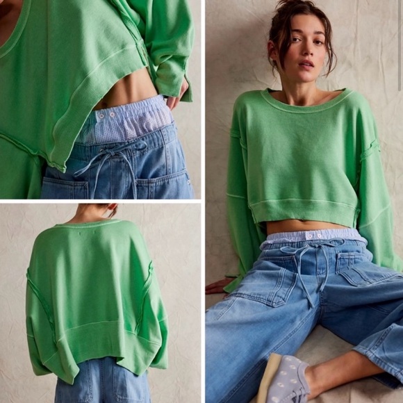 Free People We The Free Cropped Camden Sweatshirt in Meadow Size XL NEW $78.00 - Picture 5 of 16